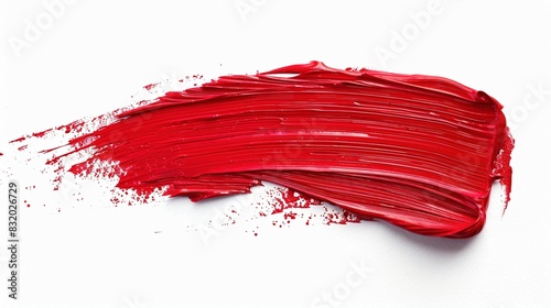 Vibrant Red Brush Stroke with Thick Paint Creates Artistic Impact on White Background