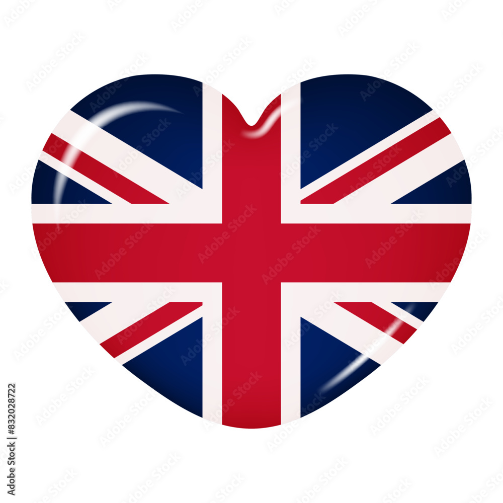 Obraz premium Heart icon in the colors of the Flag of Great Britain, isolated on a transparent background. Vector illustration