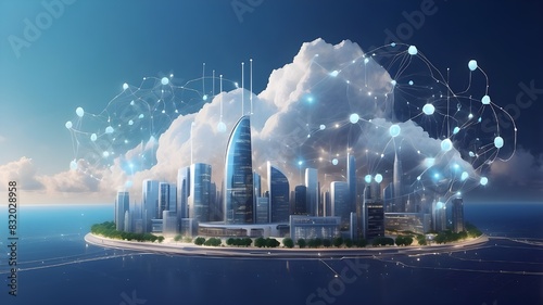 Cloud computing concept. Smart city wireless internet communication. AI