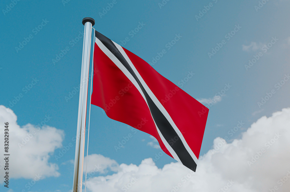 Trinidad and Tobago National Flag with Sky Background Trinidad and Tobago National Flag with Sky Background
