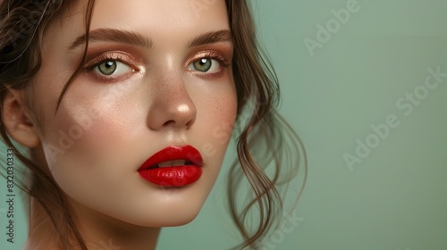 Professional Makeup Models Stunning Face Radiates Elegance and Chic for Cosmetics Advertisement