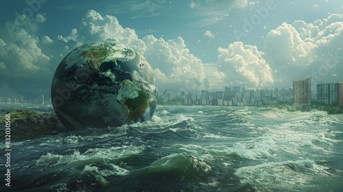 An evocative portrayal of a world suffering from extreme weather events and rising sea levels photo