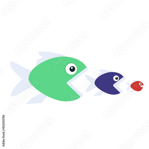 Fish preys on small fish. Animal fish, vector illustration