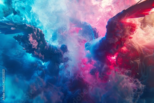 Two angels are fighting in a cloud of smoke photo