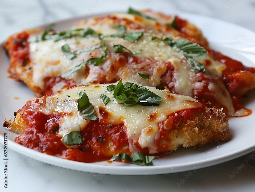 A plate of chicken Parmesan with marinara sauce an 155 food, cheese, pizza, meal, plate, dinner, tomato, italian, lasagna, meat, baked, cuisine, dish, vegetable, lunch, egg, sauce, omelet, pasta, pepp A plate of chicken Parmesan with marinara sauce an 155 food, cheese, pizza, meal, plate, dinner, tomato, italian, lasagna, meat, baked, cuisine, dish, vegetable, lunch, egg, sauce, omelet, pasta, pepp