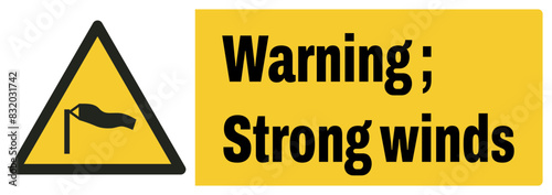 ISO warning safety signs_warning ; strong winds landscape size 1/2 a4,a3,a2,a1