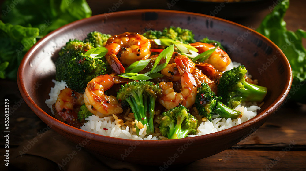 Shrimp and Broccoli Bowl recipe. Generative AI Shrimp and Broccoli Bowl recipe. Generative AI