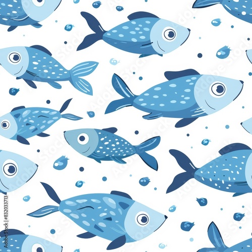Fish Pattern Fabric  Turquoise  Blue Ocean Sea Underwater on a light background. ai generated