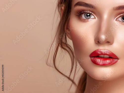 Professional Makeup Showcase Glamorous Model Displaying Decorative Cosmetics for Advertising photo