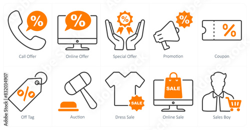 A set of 10 shopping icons as call offer, online offer, special offer