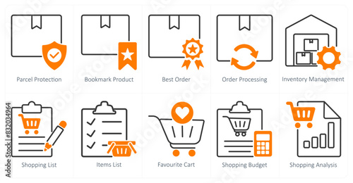 Wallpaper Mural A set of 10 shopping icons as parcel protection, bookmark product, best order Torontodigital.ca