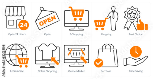 Wallpaper Mural A set of 10 shopping icons as open 24 hours, open, e-shopping, shopping Torontodigital.ca