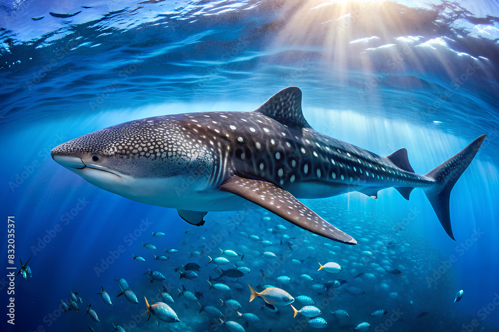 Naklejka premium Whale shark in deep ocean