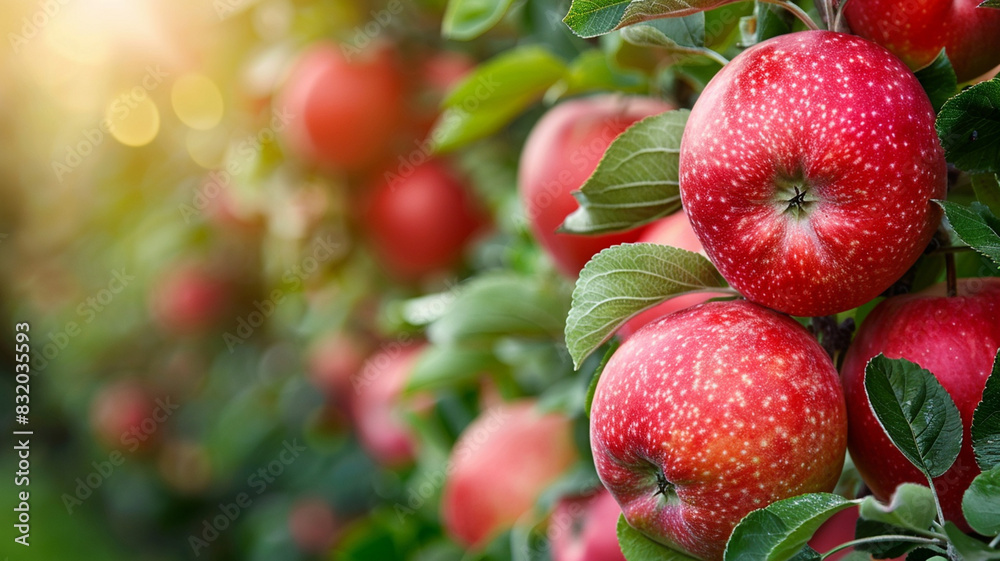 Red apples branching on the trees, ready to harvest ripe red apples in a shady apple orchard. Red apples branching on the trees, ready to harvest ripe red apples in a shady apple orchard.