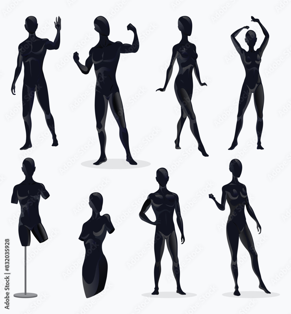 Mannequins silhouettes of women and men set. Flat male and female fashion character collection front view boy and girl. Human body clothing template. Vector Illustration Mannequins silhouettes of women and men set. Flat male and female fashion character collection front view boy and girl. Human body clothing template. Vector Illustration