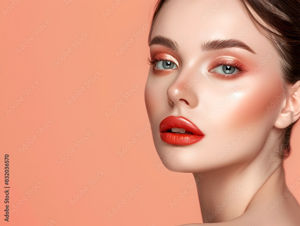 Professional Makeup Showcase Models Elegant Face Adorned with Decorative Cosmetics Professional Makeup Showcase Models Elegant Face Adorned with Decorative Cosmetics
