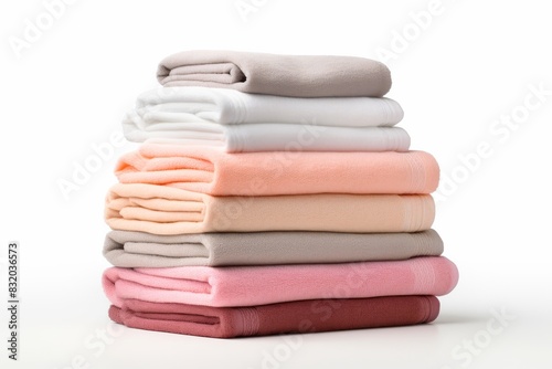 stack of colorful towels on white background