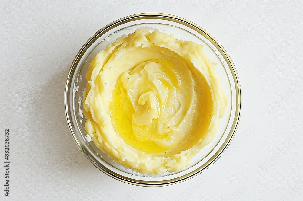A bowl of creamy mashed potatoes with melted butte A bowl of creamy mashed potatoes with melted butte