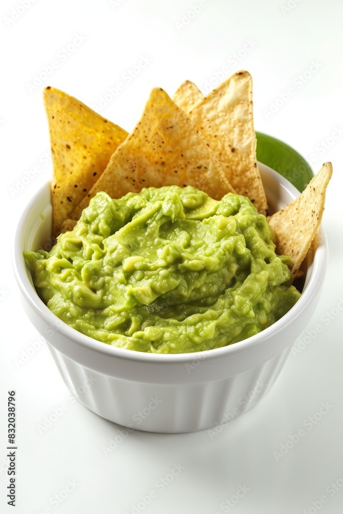 A plate of crispy tortilla chips layered with creamy guacamole and chunky tomato salsa for a delicious appetizer A plate of crispy tortilla chips layered with creamy guacamole and chunky tomato salsa for a delicious appetizer