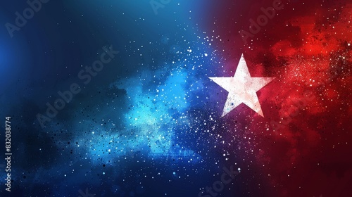 Abstract representation of a star with blue and red colors in the background  symbolizing a patriotic or festive theme.