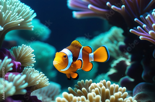 Clown fish on a coral background