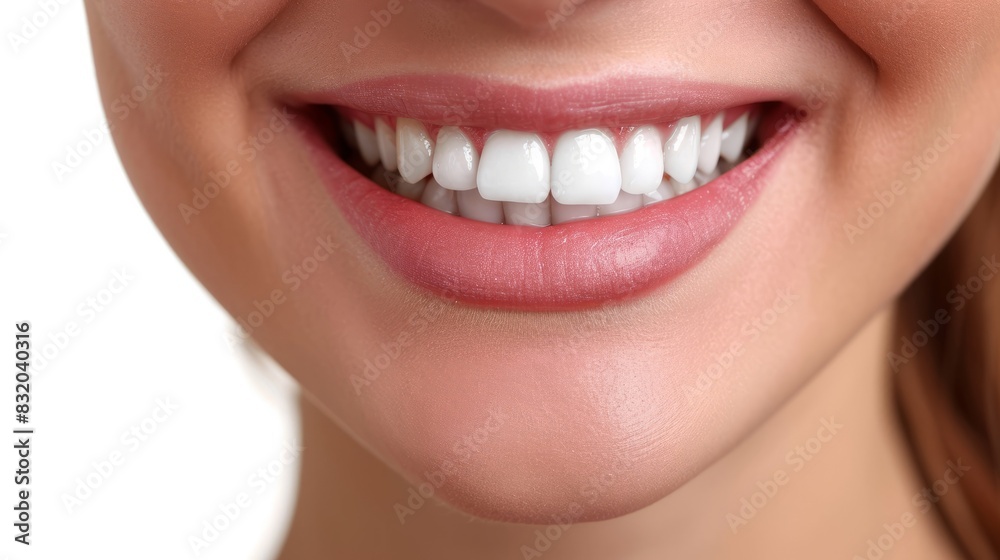 Obraz premium Perfect healthy teeth smile of a woman isolated on a white background.