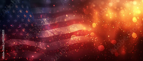 Abstract artistic representation of the American flag with bokeh lights effect, blending patriotic colors in a dreamy, festive background. photo
