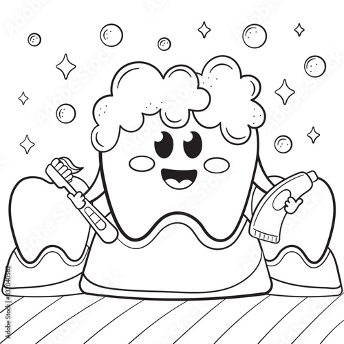 Dental care theme with cute tooth character