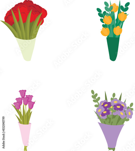 Colorful collection of flower bouquet illustrations, with various blooms and foliage
