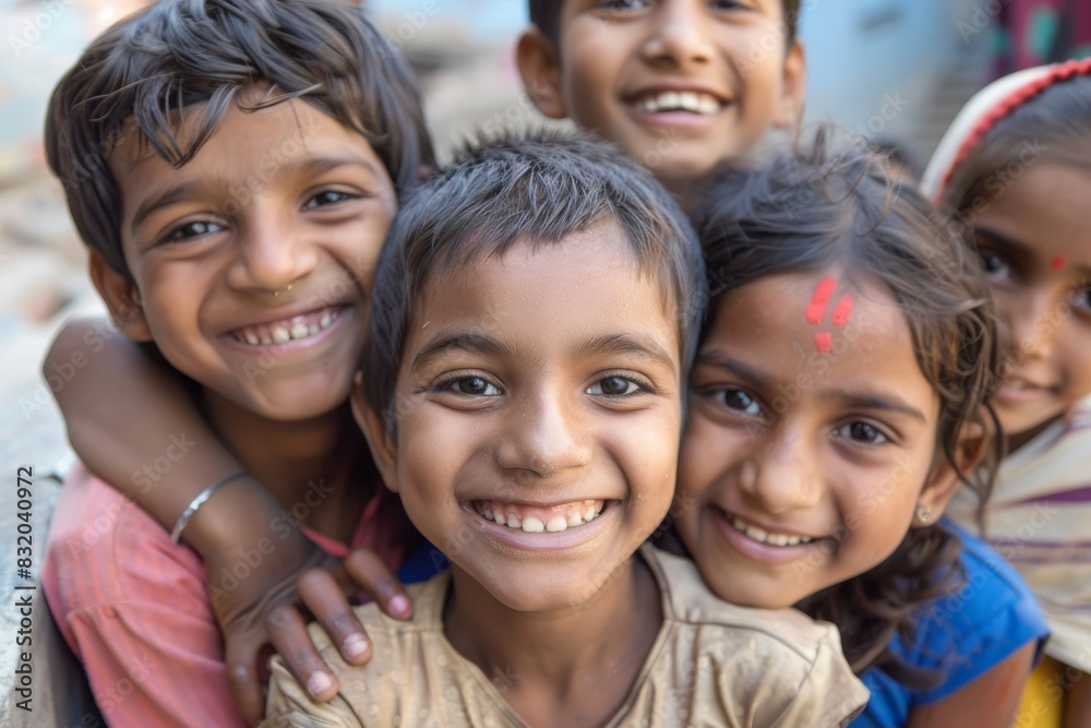 Indian kids smiling at the camera. Selective focus on the face. Indian kids smiling at the camera. Selective focus on the face.
