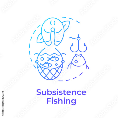 Subsistence fishing blue gradient concept icon. Seafood production, fish harvesting. Round shape line illustration. Abstract idea. Graphic design. Easy to use in infographic, presentation