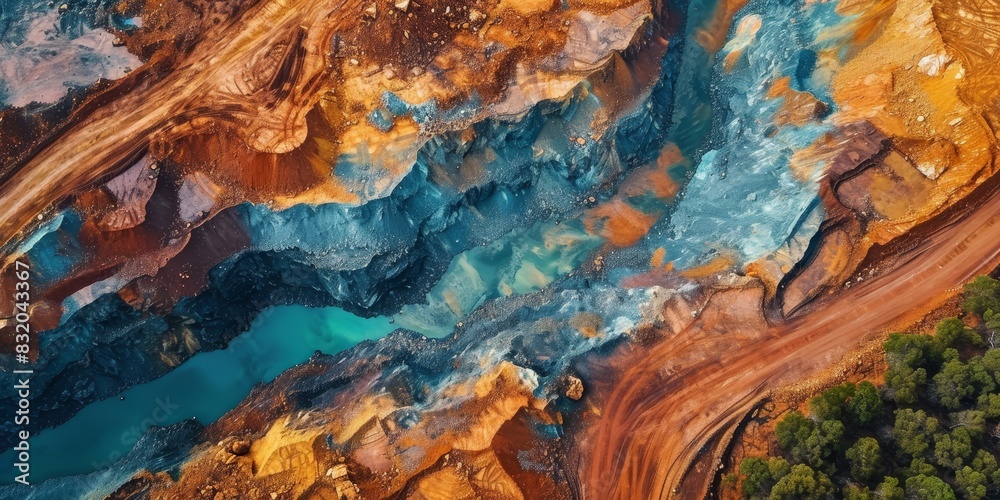 Vibrant aerial view of open pit mine in Cobar Outback Australia, Generative AI
