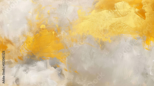 Fototapeta Naklejka Na Ścianę i Meble -  Abstract canvas with golden yellow and dove grey smears, sophisticated art texture,
