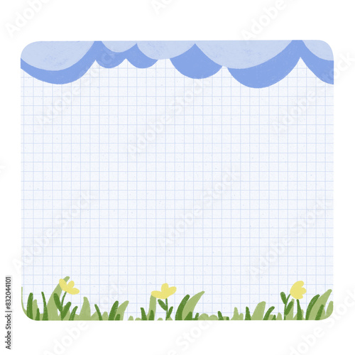 Paper Note with Clouds and Grass 