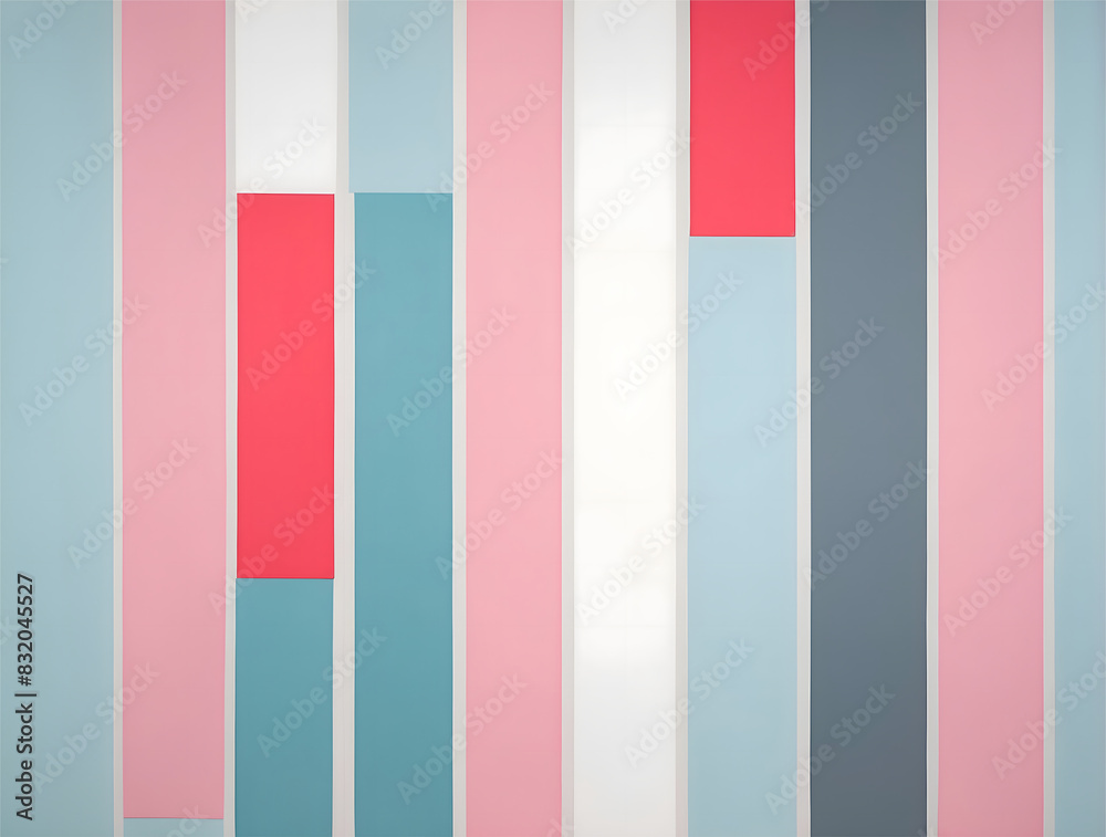 A brightly colored striped wall in shades of pink, blue, and white A brightly colored striped wall in shades of pink, blue, and white