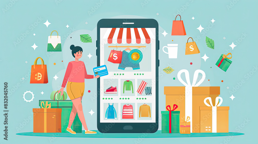 Obraz premium Woman Shopping Online Using Mobile App generated with AI