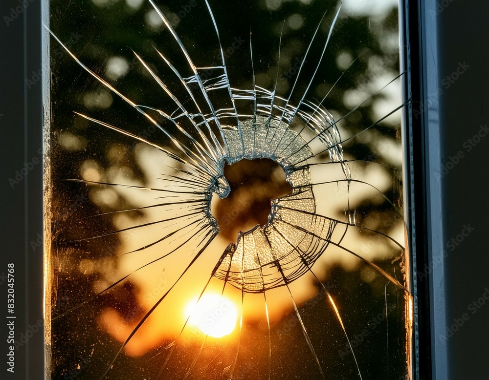 Obraz premium Broken Glass Window With Hole