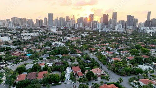 sunrise aerial tilt up miami florida photo