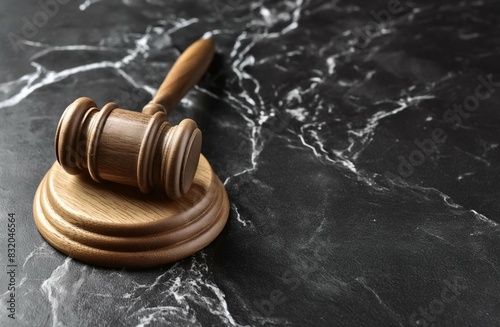 uthentic wooden gavel against dark marble photo