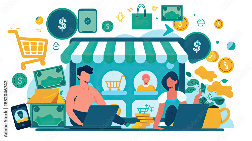 Online Shopping and E-commerce Concept Illustration generated with AI Online Shopping and E-commerce Concept Illustration generated with AI