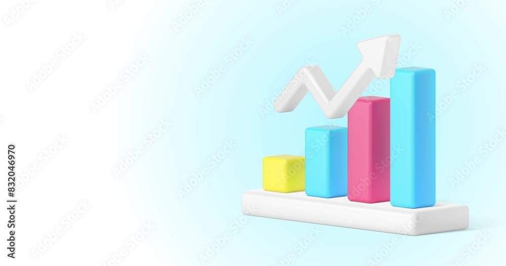 Data analyzing bar graph dynamic up arrow business statistic increase 3d icon animation Data analyzing bar graph dynamic up arrow business statistic increase 3d icon animation