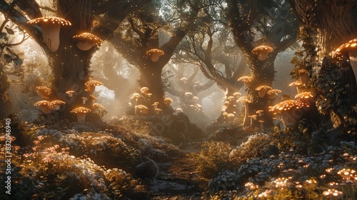 a fantasy forest where 2D creatures interact with 3D elements  magical and immersive