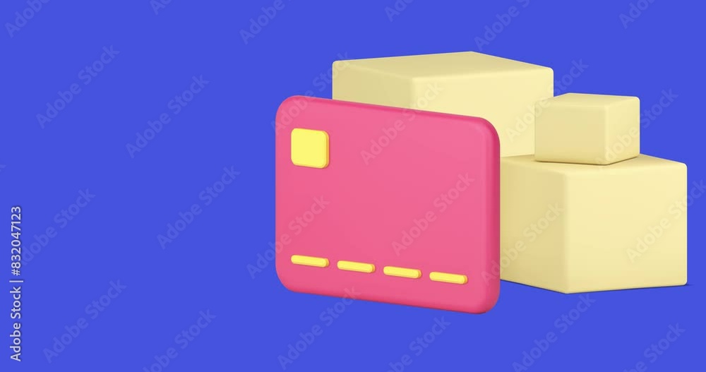 Online shopping parcel order card payment cargo cardboard box delivery service 3d icon animation