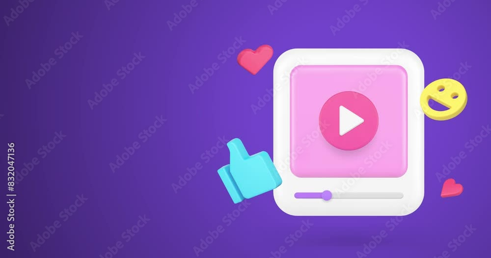 Video player social media network entertainment content live broadcasting 3d icon animation Video player social media network entertainment content live broadcasting 3d icon animation