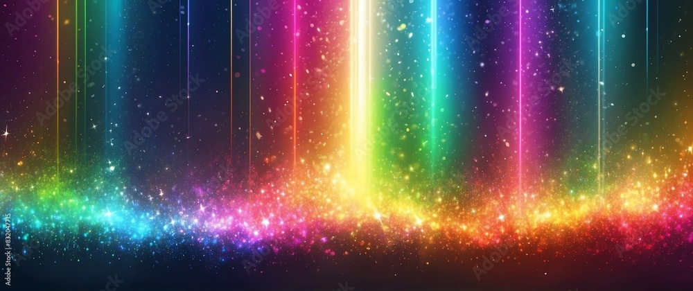 abstract bright glitter bokeh rainbow rays of light beams spectrum banner illustration