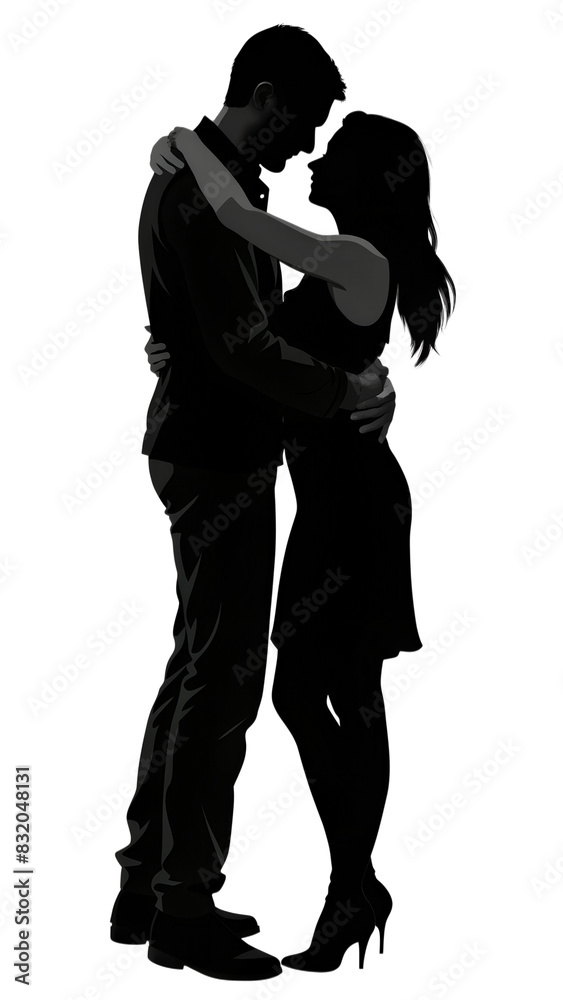 Vector of black silhouetts of a man and woman hugging, love PNG transparent background Vector of black silhouetts of a man and woman hugging, love PNG transparent background