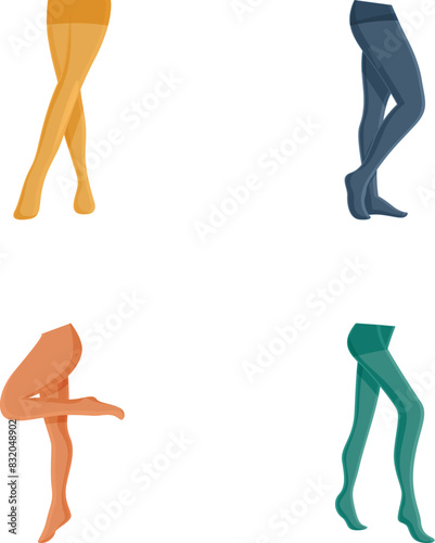 Set of stylish tights and stockings in various colors isolated on white background