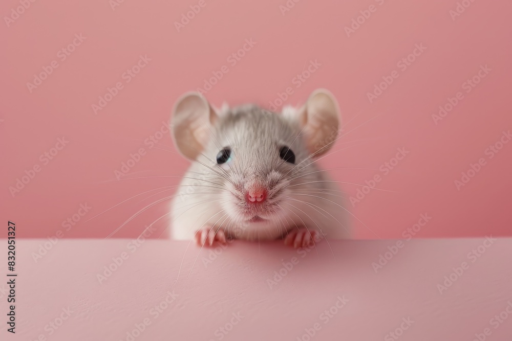 A small mouse is peeking out of a hole in a wall