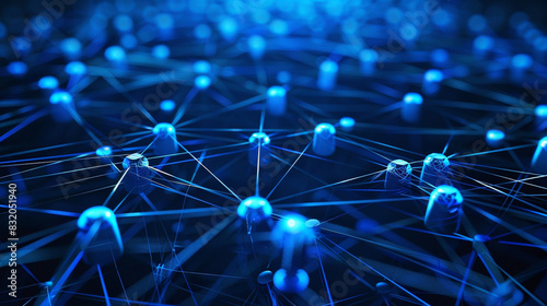 Fototapeta Naklejka Na Ścianę i Meble -  Abstract logistics nodes enriched with deep ocean blue glowing connections,