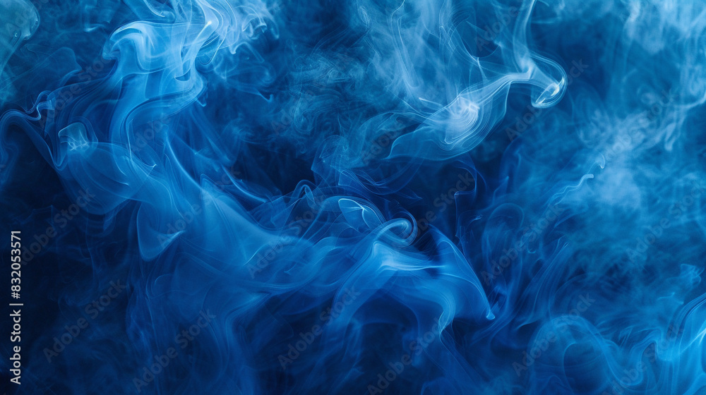 Mysterious allure captured by dynamic midnight blue smoke, perfect for atmospheric compositions,
